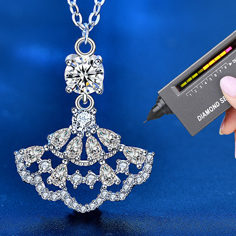 925 Sterling Silver Dress Pendant Necklace with 0.5ct Moissanite & Adjustable Cross Chain
