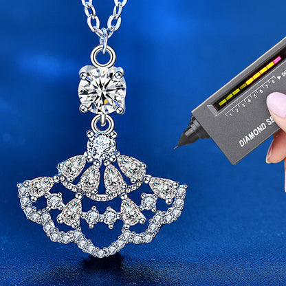 925 Sterling Silver Dress Pendant Necklace with 0.5ct Moissanite & Adjustable Cross Chain