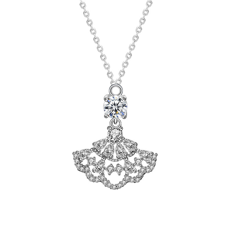 925 Sterling Silver Dress Pendant Necklace with 0.5ct Moissanite & Adjustable Cross Chain