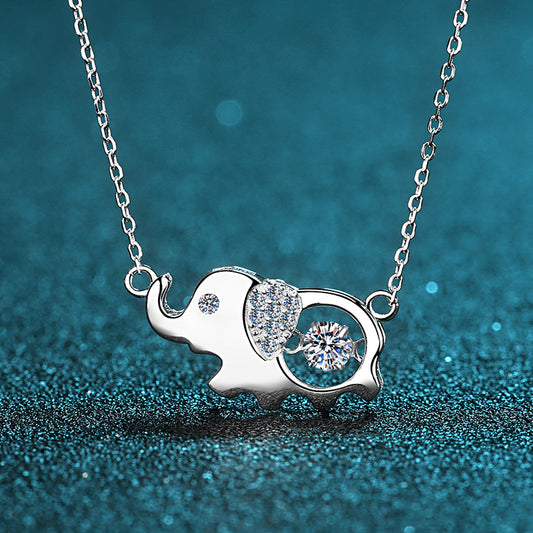 925 Sterling Silver Elephant Pendant Necklace - 0.5CT Moissanite Playful Animal Chain