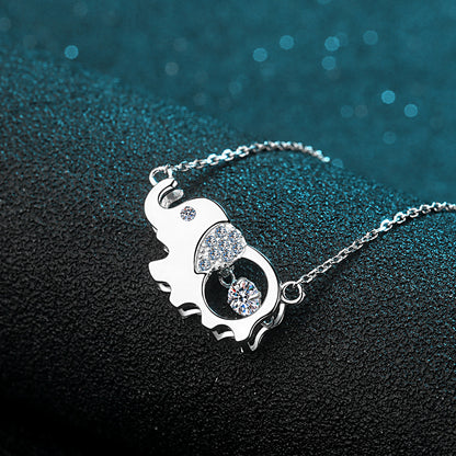 925 Sterling Silver Elephant Pendant Necklace - 0.5CT Moissanite Playful Animal Chain