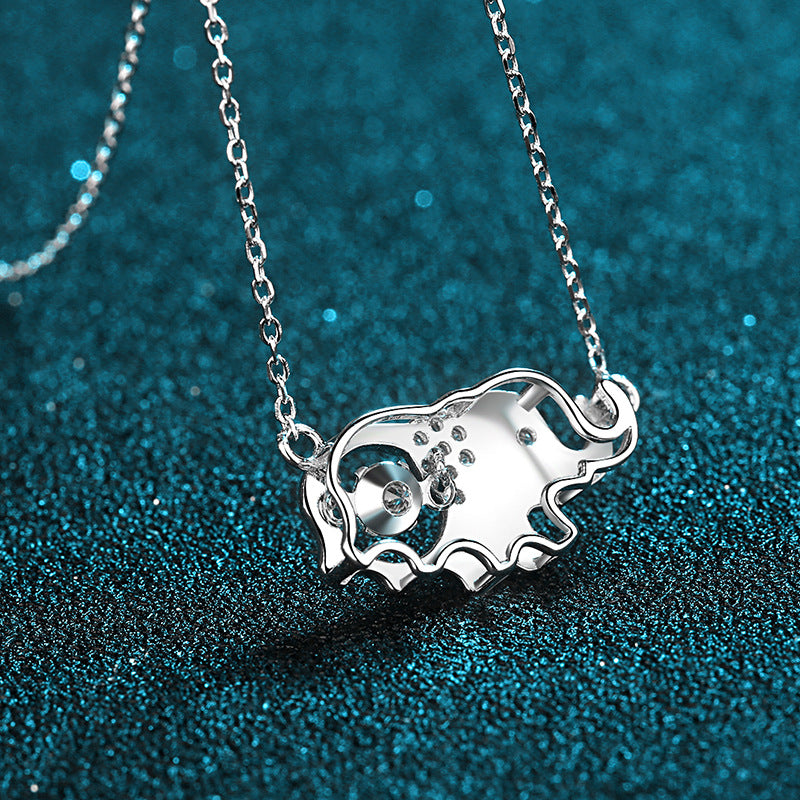 925 Sterling Silver Elephant Pendant Necklace - 0.5CT Moissanite Playful Animal Chain