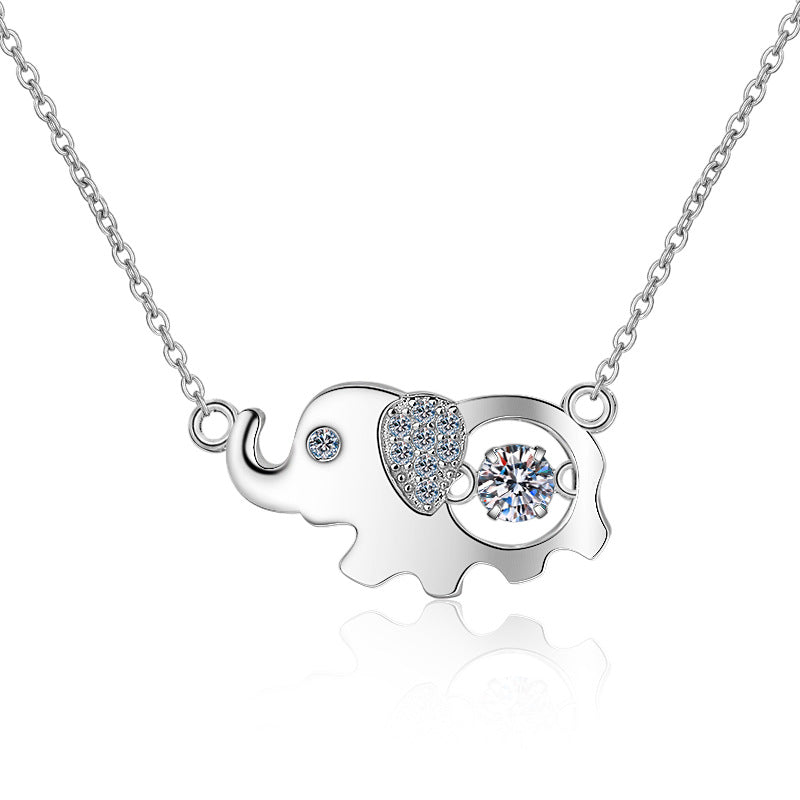 925 Sterling Silver Elephant Pendant Necklace - 0.5CT Moissanite Playful Animal Chain