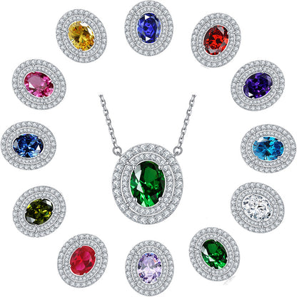 925 Sterling Silver Emerald Oval Pendant Necklace - Modern Birthstone Jewelry