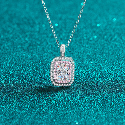 925 Sterling Silver Emerald/Radiant Cut Moissanite Necklace - 1CT Two-Tone Pendant Collarbone Chain