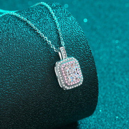 925 Sterling Silver Emerald/Radiant Cut Moissanite Necklace - 1CT Two-Tone Pendant Collarbone Chain