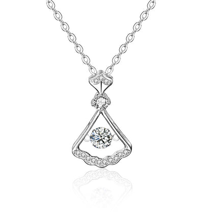 925 Sterling Silver Fan Pendant Necklace with 0.5ct D Color Moissanite and Zircon Cross Chain Women's White Gold Plated Jewelry