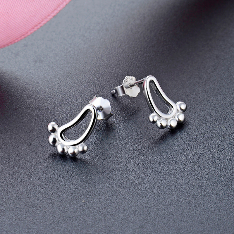 925 Sterling Silver Fashion Geometric Stud Earrings - Electroplated Korean Style Pattern Design with Plastic Ear Stoppers