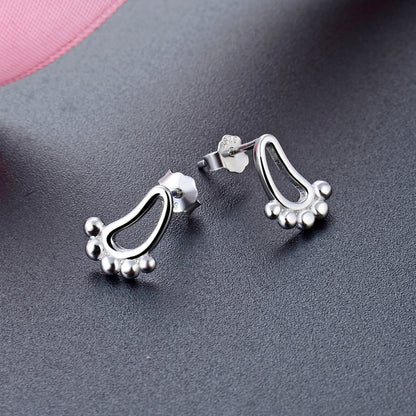 925 Sterling Silver Fashion Geometric Stud Earrings - Electroplated Korean Style Pattern Design with Plastic Ear Stoppers