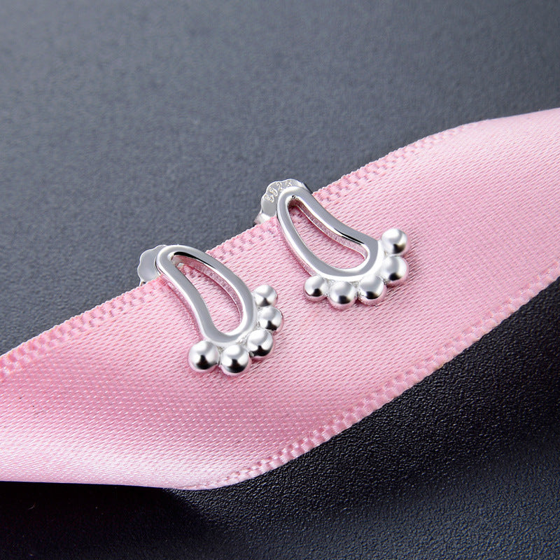 925 Sterling Silver Fashion Geometric Stud Earrings - Electroplated Korean Style Pattern Design with Plastic Ear Stoppers