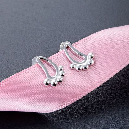 925 Sterling Silver Fashion Geometric Stud Earrings - Electroplated Korean Style Pattern Design with Plastic Ear Stoppers