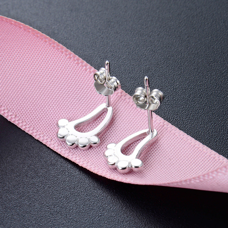 925 Sterling Silver Fashion Geometric Stud Earrings - Electroplated Korean Style Pattern Design with Plastic Ear Stoppers