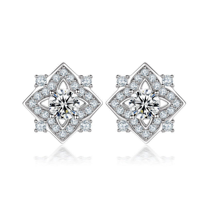 925 Sterling Silver Floral Clover Earrings for Women Elegant Zircon Flower Studs White Gold Plated