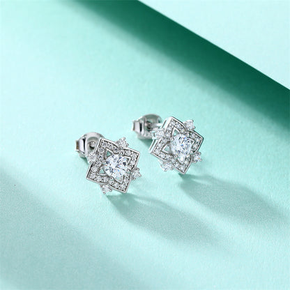 925 Sterling Silver Floral Clover Earrings for Women Elegant Zircon Flower Studs White Gold Plated