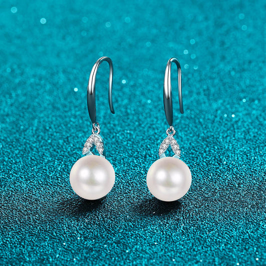 925 Sterling Silver Floral Drop Earrings - 0.08ct Moissanite & Freshwater Pearls
