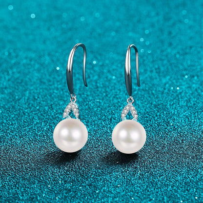 925 Sterling Silver Floral Drop Earrings - 0.08ct Moissanite & Freshwater Pearls