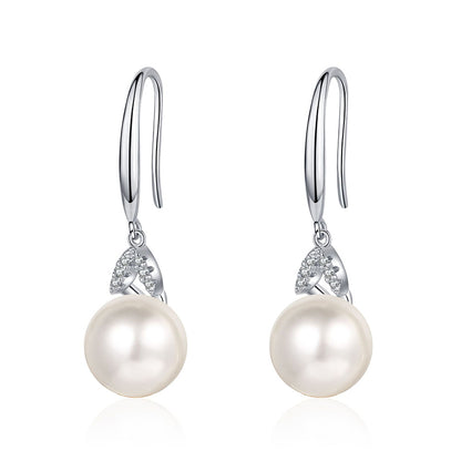 925 Sterling Silver Floral Drop Earrings - 0.08ct Moissanite & Freshwater Pearls