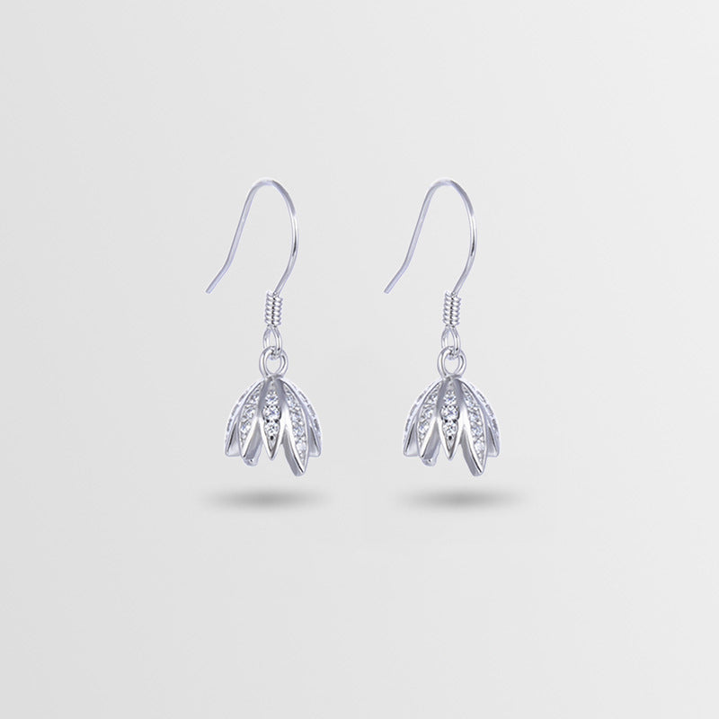 925 Sterling Silver Floral Drop Earrings - Minimalist Geometric Flower Dangle Earrings for Women