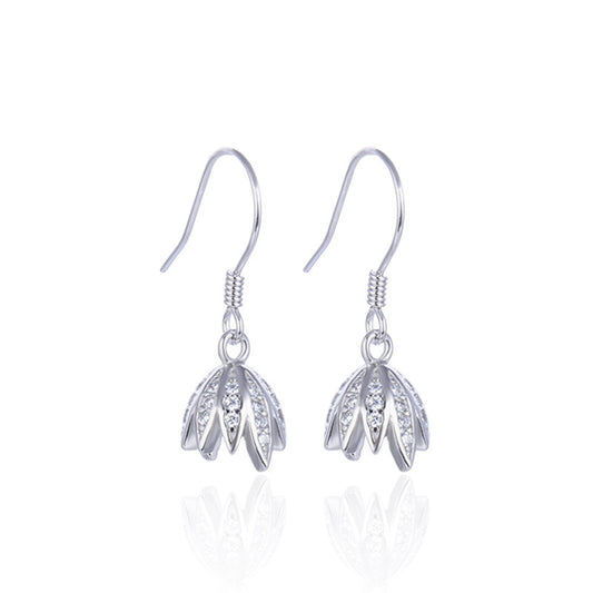 925 Sterling Silver Floral Drop Earrings - Minimalist Geometric Flower Dangle Earrings for Women