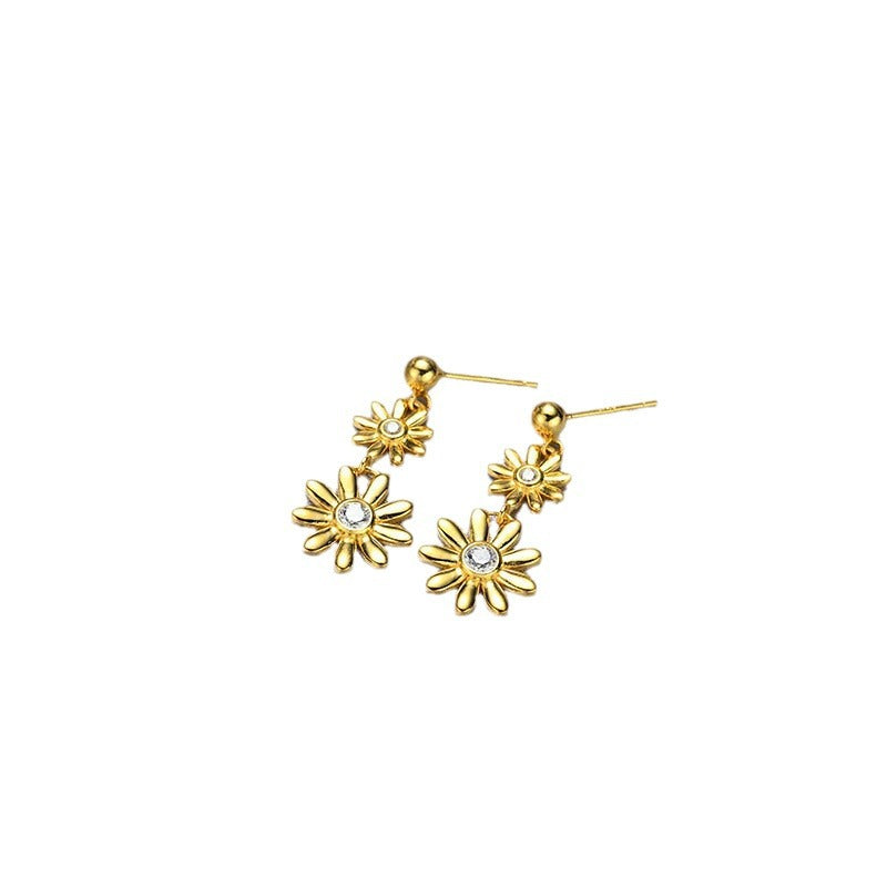 925 Sterling Silver Floral Geometric Drop Earrings with Cubic Zirconia - Korean Style Dangle Earrings with Plastic Backs