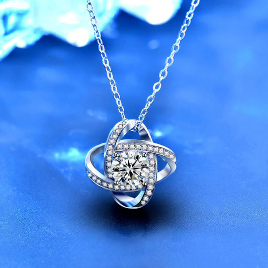 925 Sterling Silver Floral Geometric Pendant Necklace with 1ct Moissanite Cross Chain Women's Unique Jewelry