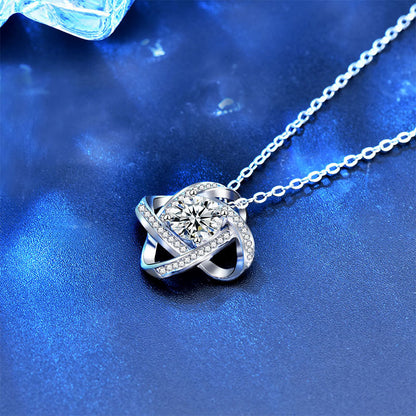 925 Sterling Silver Floral Geometric Pendant Necklace with 1ct Moissanite Cross Chain Women's Unique Jewelry