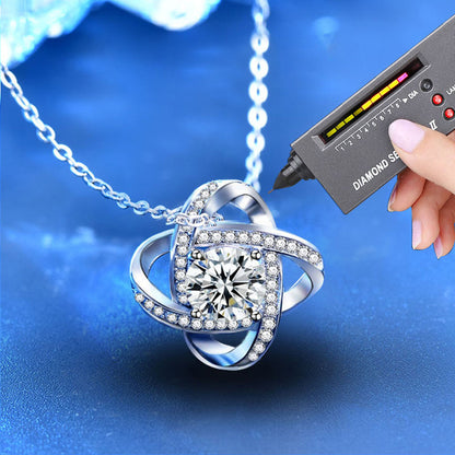 925 Sterling Silver Floral Geometric Pendant Necklace with 1ct Moissanite Cross Chain Women's Unique Jewelry