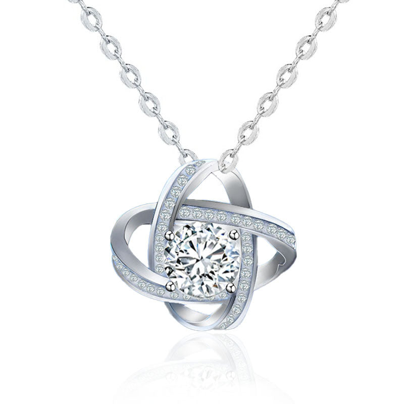 925 Sterling Silver Floral Geometric Pendant Necklace with 1ct Moissanite Cross Chain Women's Unique Jewelry
