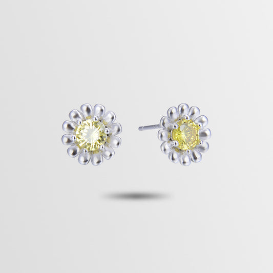 925 Sterling Silver Floral Geometric Stud Earrings with Zircon - Korean Style Fashion Earrings