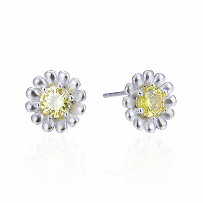 925 Sterling Silver Floral Geometric Stud Earrings with Zircon - Korean Style Fashion Earrings