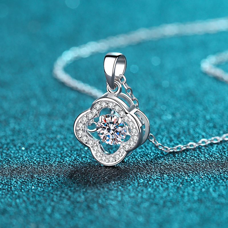925 Sterling Silver Floral Lace Pendant Necklace - 0.5CT Moissanite Dainty Chain