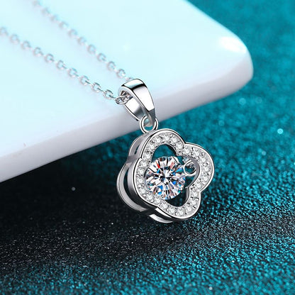 925 Sterling Silver Floral Lace Pendant Necklace - 0.5CT Moissanite Dainty Chain