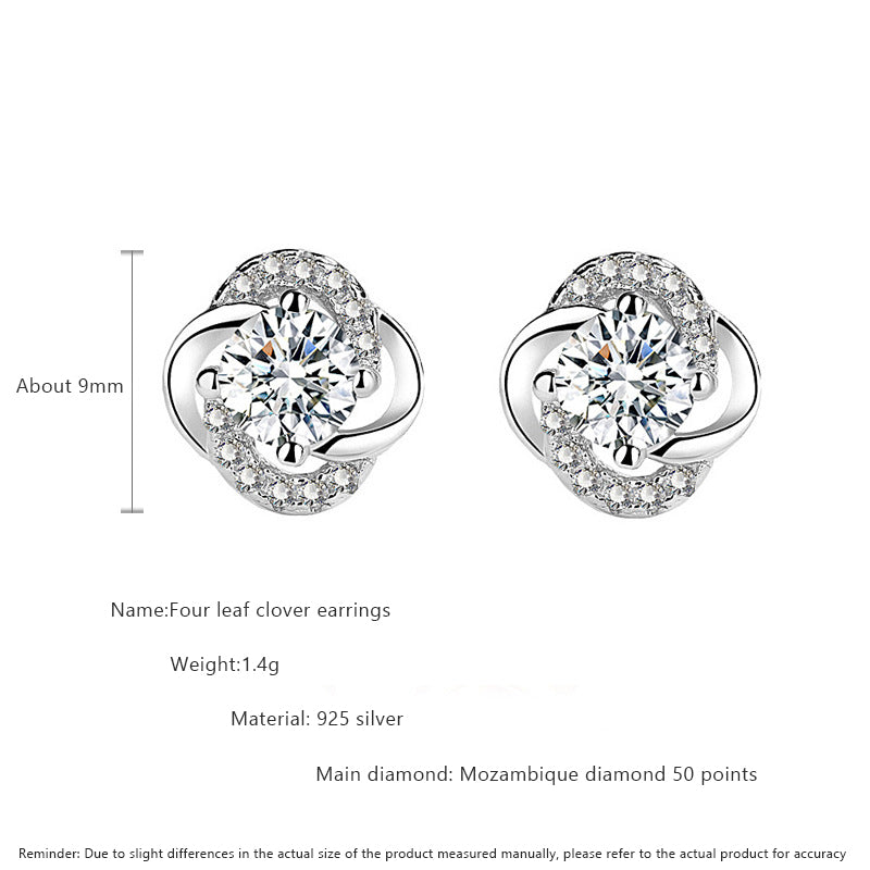925 Sterling Silver Floral Leaf Geometric Stud Earrings with White Green Champagne Moissanite Elegant Everyday Jewelry for Women