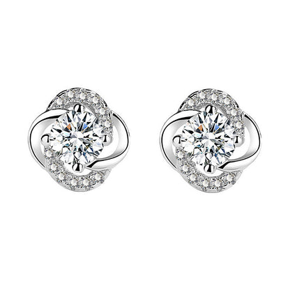 925 Sterling Silver Floral Leaf Geometric Stud Earrings with White Green Champagne Moissanite Elegant Everyday Jewelry for Women