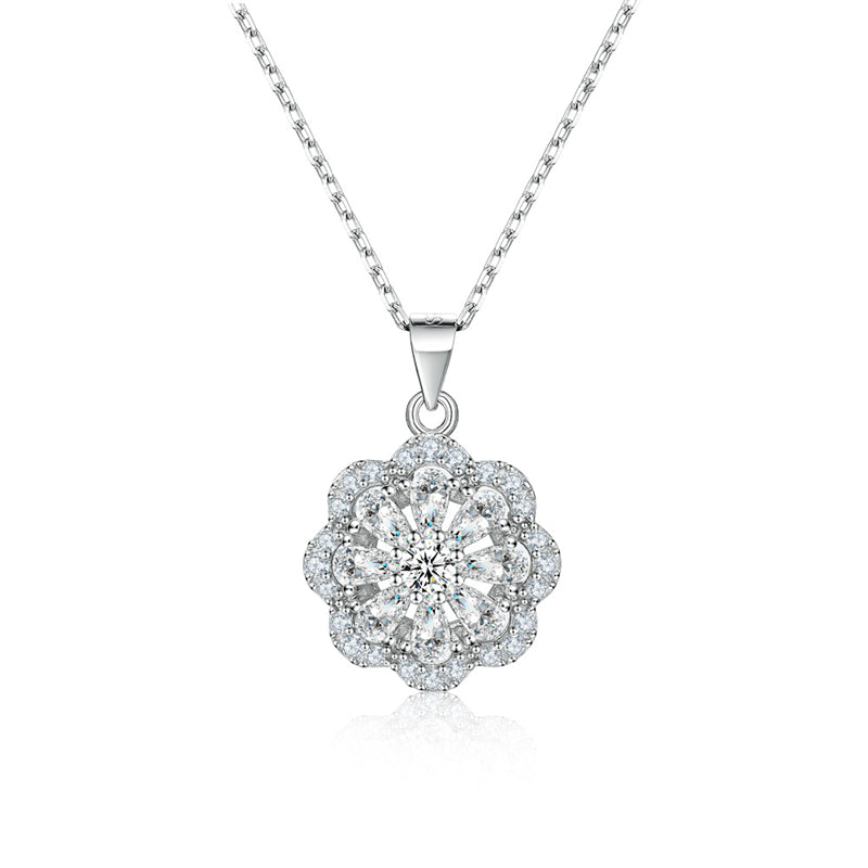 925 Sterling Silver Floral Pendant Necklace - Elegant Blossom Collarbone Chain