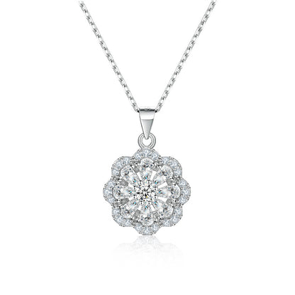 925 Sterling Silver Floral Pendant Necklace - Elegant Blossom Collarbone Chain