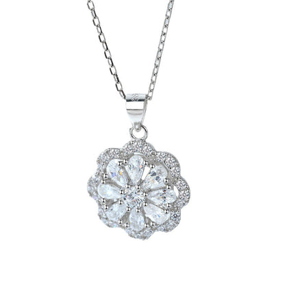 925 Sterling Silver Floral Pendant Necklace - Elegant Blossom Collarbone Chain