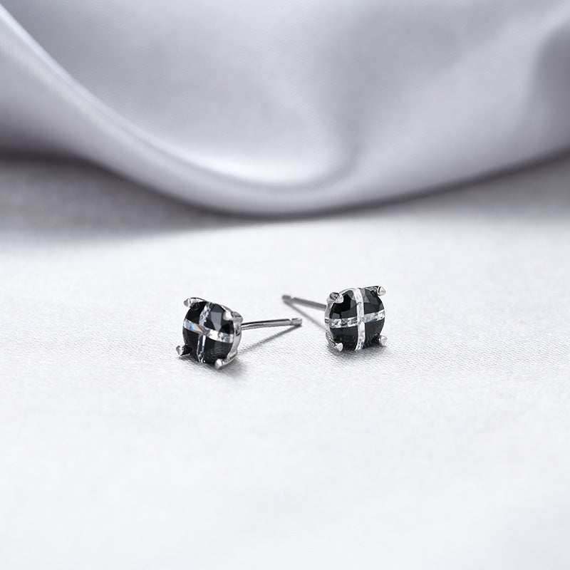 925 Sterling Silver Floral Petal Stud Earrings with Zircon - Korean Style Women's Fashion Earrings with Plastic Backs