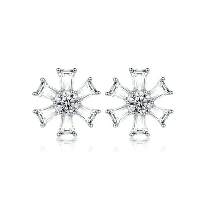 925 Sterling Silver Floral Star Earrings for Women Elegant Daisy Flower Stud Earrings with Zircon Stones, White Gold Plated 3g