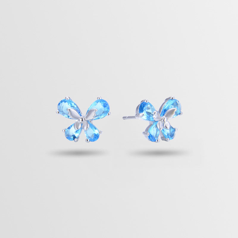 925 Sterling Silver Floral Stud Earrings - Korean Style Crystal Geometric Earrings with Plastic Stoppers