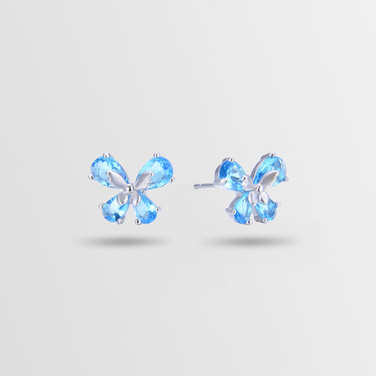 925 Sterling Silver Floral Stud Earrings - Korean Style Crystal Geometric Earrings with Plastic Stoppers