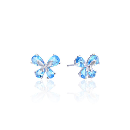925 Sterling Silver Floral Stud Earrings - Korean Style Crystal Geometric Earrings with Plastic Stoppers