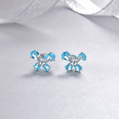 925 Sterling Silver Floral Stud Earrings - Korean Style Crystal Geometric Earrings with Plastic Stoppers