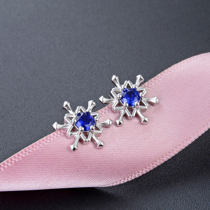 925 Sterling Silver Floral Stud Earrings - Korean Style Diamond Accent Geometric Earrings with Plastic Stoppers