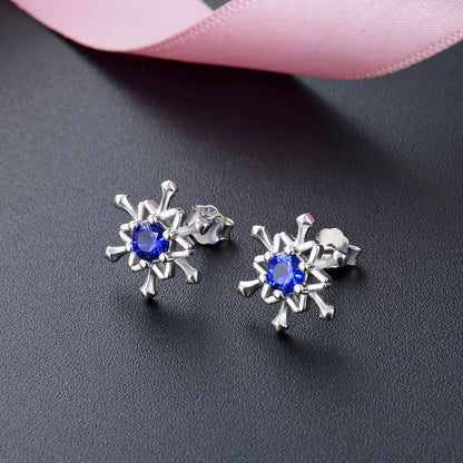 925 Sterling Silver Floral Stud Earrings - Korean Style Diamond Accent Geometric Earrings with Plastic Stoppers