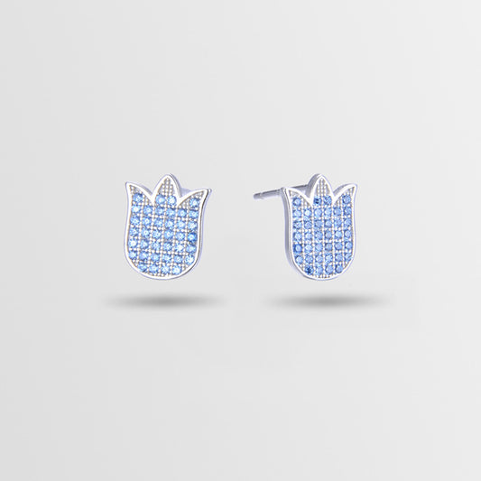 925 Sterling Silver Floral Stud Earrings - Korean Style Diamond Geometric Earrings with Plastic Stoppers