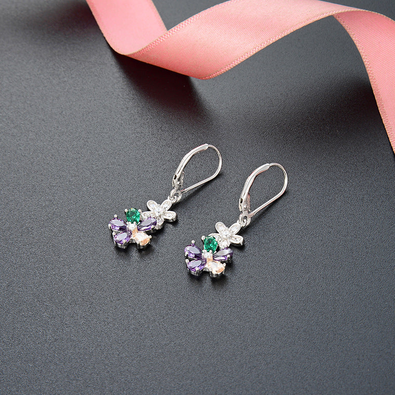 925 Sterling Silver Floral Stud Earrings - White Gold Plated Korean Style Flower Earrings for Women