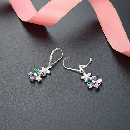 925 Sterling Silver Floral Stud Earrings - White Gold Plated Korean Style Flower Earrings for Women