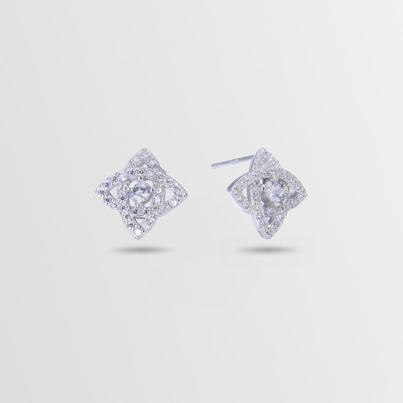 925 Sterling Silver Floral Stud Earrings - White Gold/Rose Gold Plated Diamond Accent Korean Style Earrings with Plastic Stoppers
