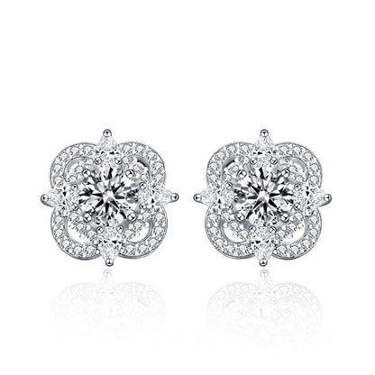 925 Sterling Silver Floral Stud Earrings with 0.5ct Moissanite Elegant European Style Jewelry for Women